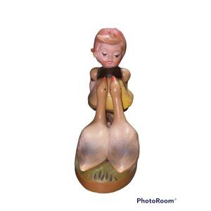 Vintage Girl and Geese Celluloid Figurine Made in Hong Kong